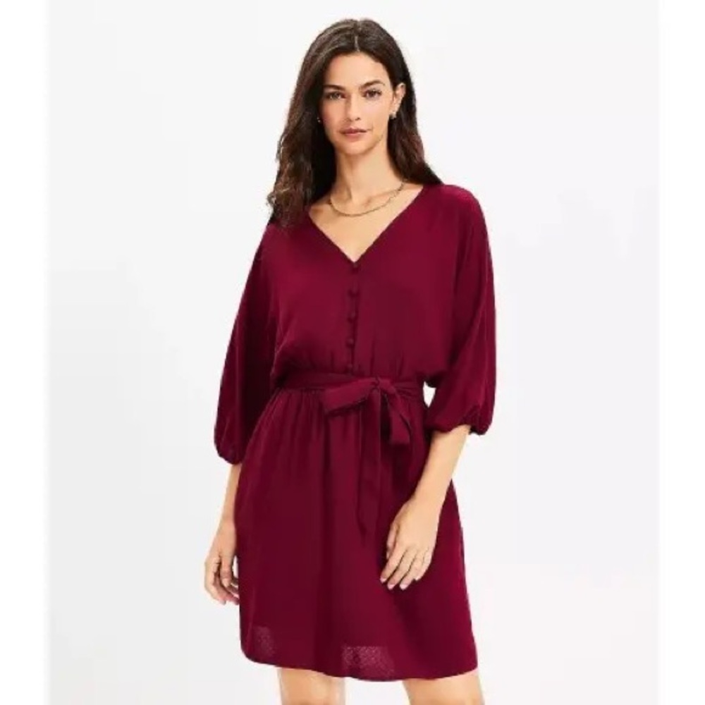 LOFT Burgundy Tie Waist Dress